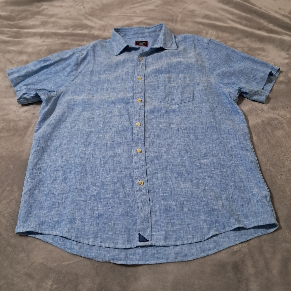 Untuckit Men Linen Wrinkle Resistant Regular Fit Cameron Button Down Shirt Large